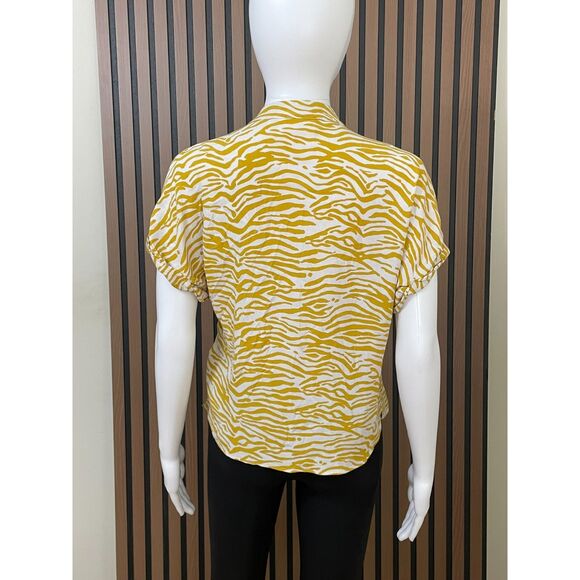 Anthropologie Maeve Women's XS Yellow Shirt Viscose Zebra Print Utility Coastal - Picture 2 of 10